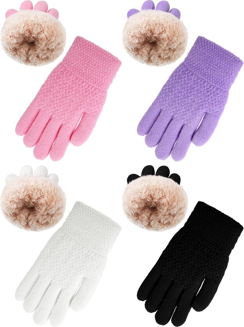 Chuarry 4 Pairs Kids Fleece Lined Gloves Winter Warm Knit Gloves for Girls Boys Cold Weather Supplies, 6-10 Years - Image 1